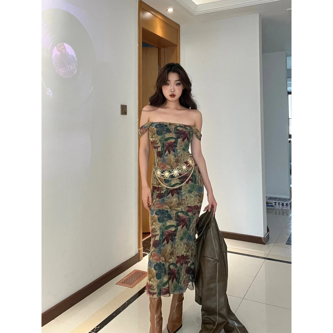 【NO退NO换】“美拉德”复古油画印花鱼尾长裙