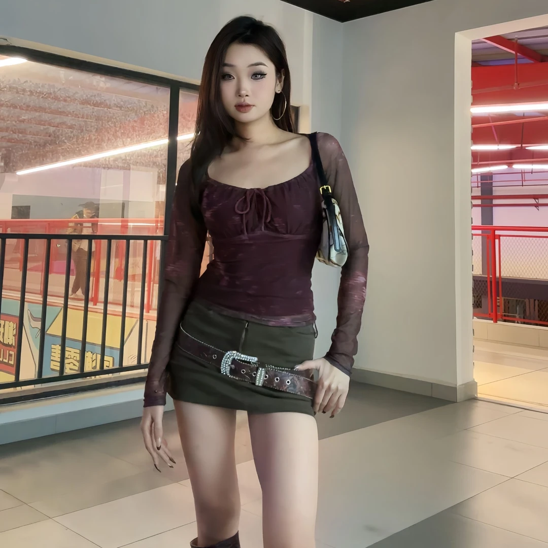 【NO退NO换】酒红微醺夜 性感大方领收腰长袖印花小衫