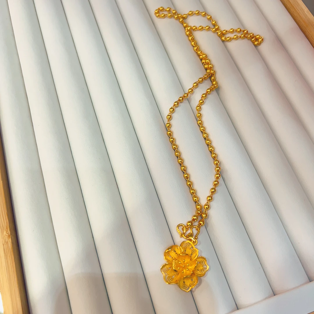 足金套链花花吊坠珠珠链21.45克