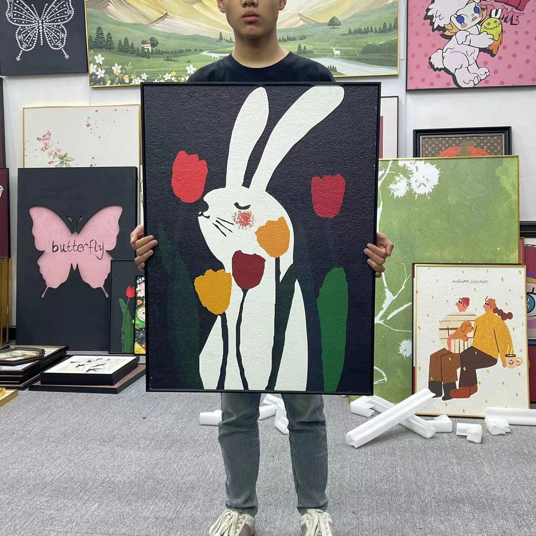 傲娇小兔现代卡通兔子儿童房床头挂画竖版客厅沙发画餐厅画6080