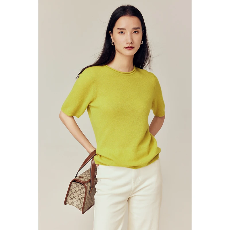 HERLAND她地【卢瑟安然】薄荷曼波 短袖针织T恤女士打底衫内搭上衣