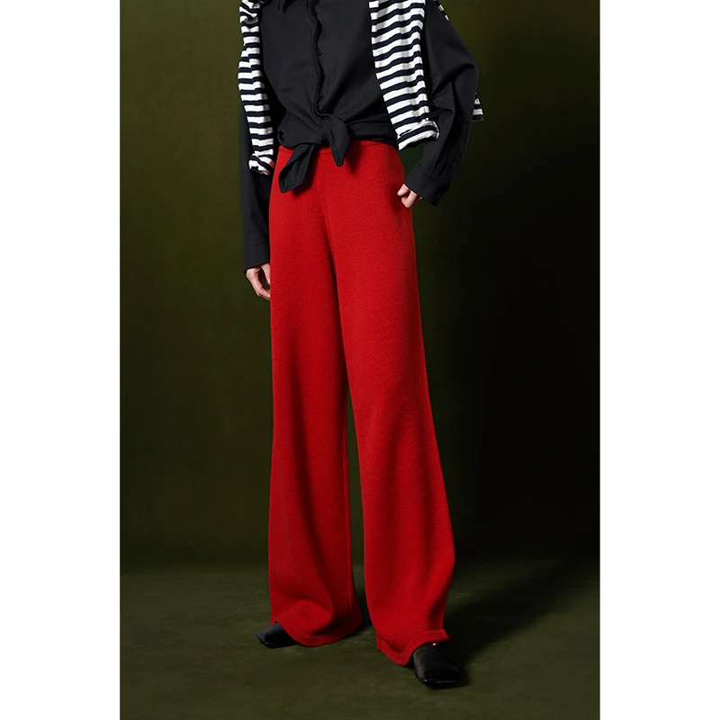 HERLAND【年糕裤】高级感时髦通勤宽松显瘦针织休闲长裤