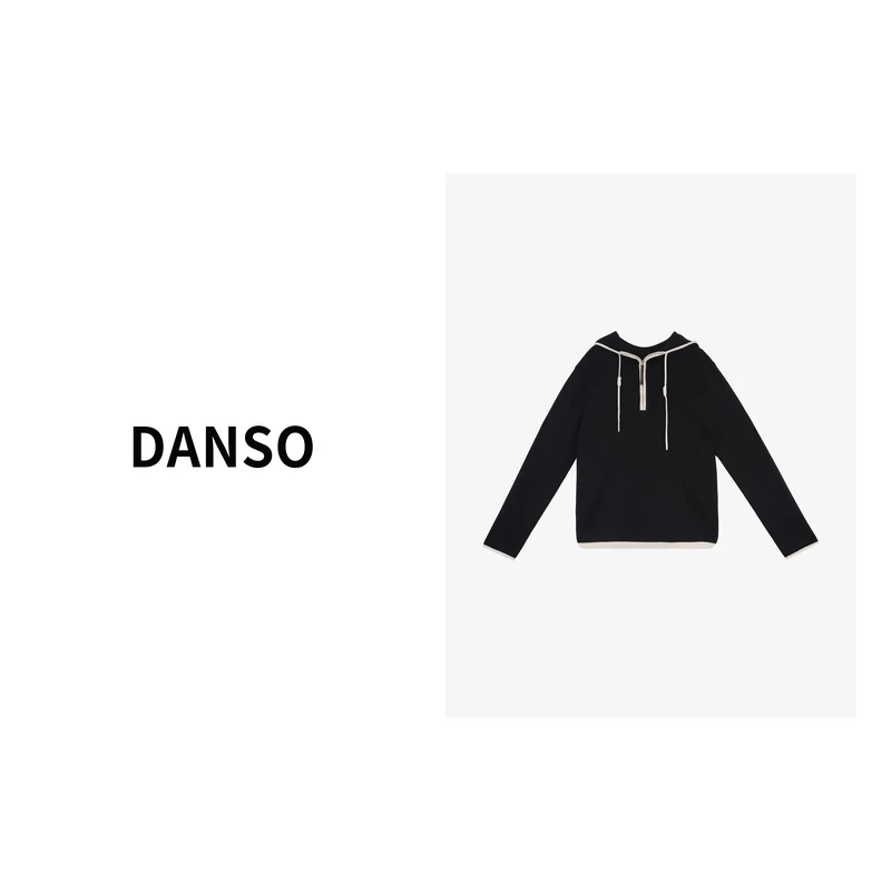 DANSO【16针羊毛衫】半拉链黑色卫衣套头连帽羊毛衫 SW0121