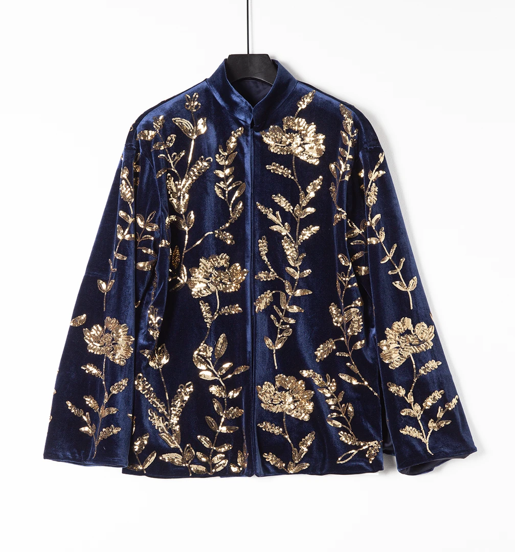 WROSE 温柔自知 新中式 MX 丝绒 金色竹片 中式褂子DBK520