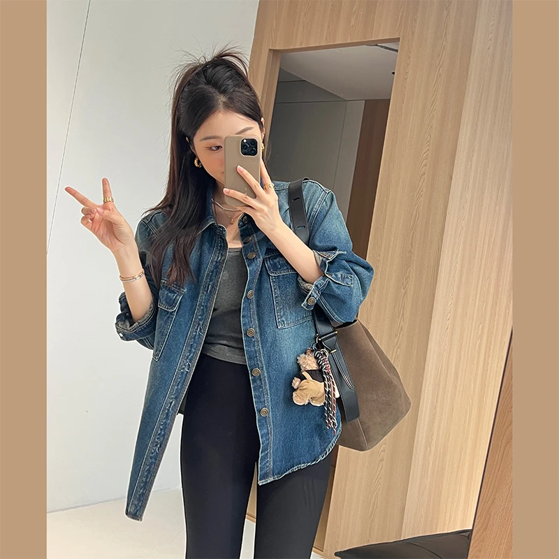 孕妇装牛仔外套女春季新款复古中长款外穿宽松牛仔衣春秋款4019