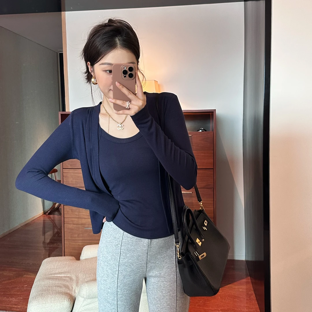 孕妇两件套春季新款外穿外套孕妇装针织上衣女3693（有垫肩可拆卸）