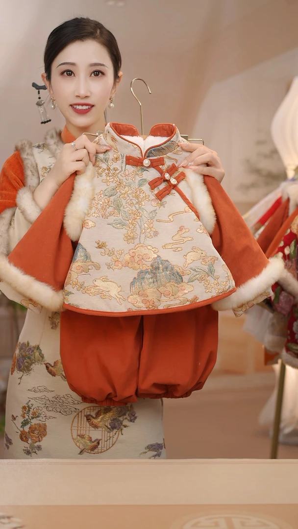 GF011女童男童冬季套装加厚国风拜年服冬周岁礼服