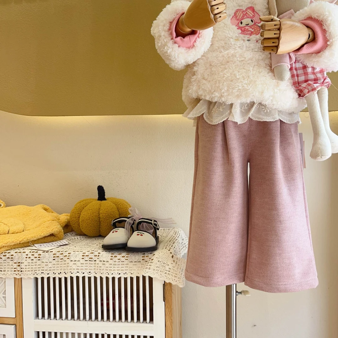 现货FF299女童冬季加绒花边裤子