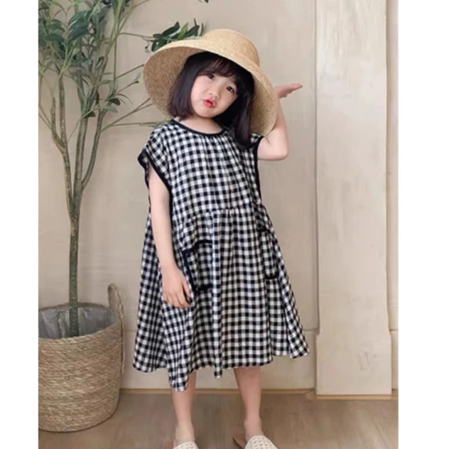 特价现货S548女童无袖连衣裙2023新款韩版格子宽松连衣裙