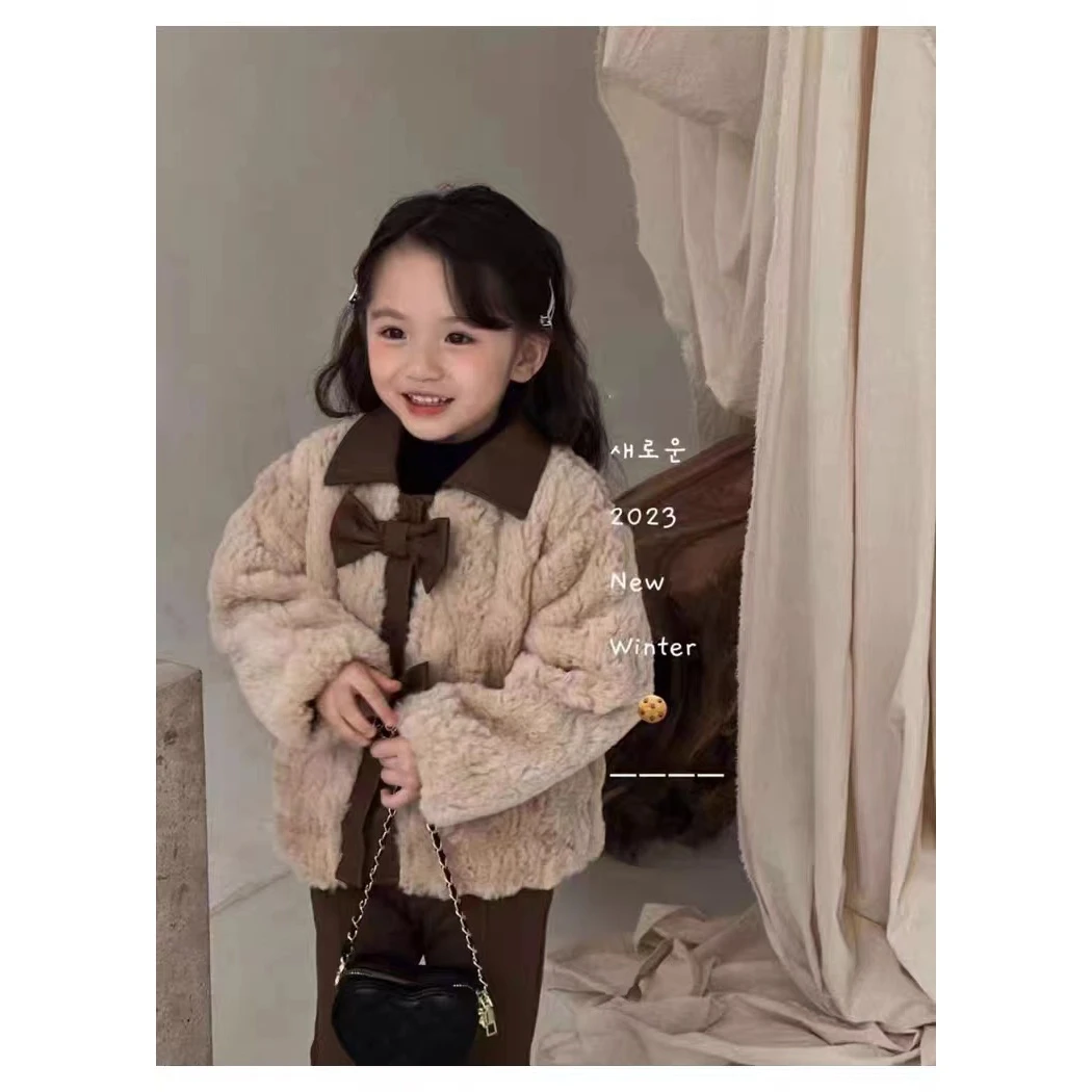 AK933女童冬季蝴蝶结毛毛外套
