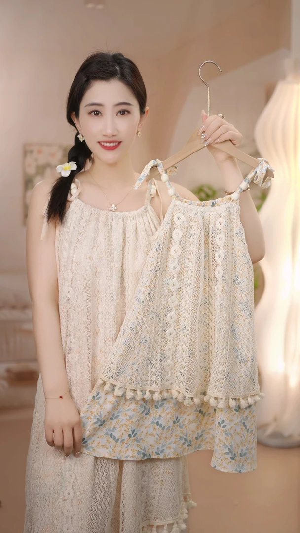 现货亲子吊带 AC706女童夏季国风镂空吊带裙 连衣裙