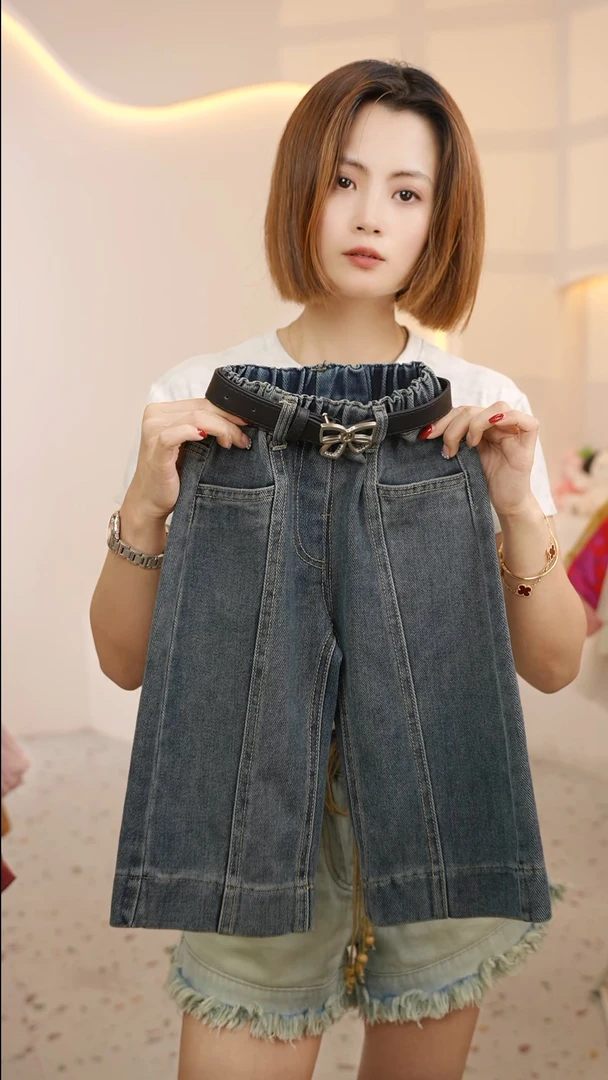 现货【没有腰带】FF009女童秋冬季包腰复古牛仔裤