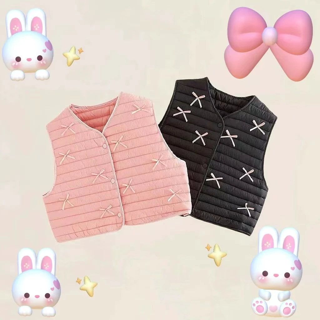 现货FF420女童冬季宽版蝴蝶结马甲