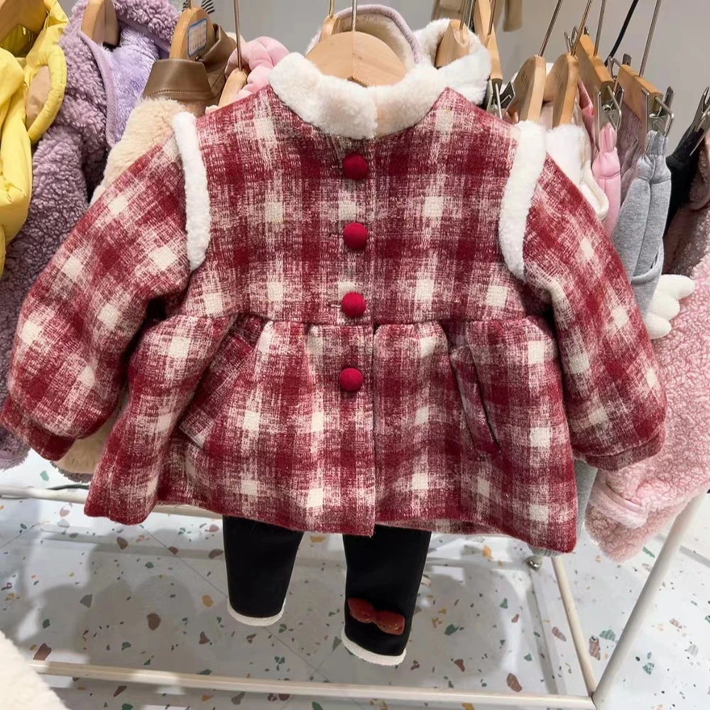 AC307女童冬季加绒格子外套