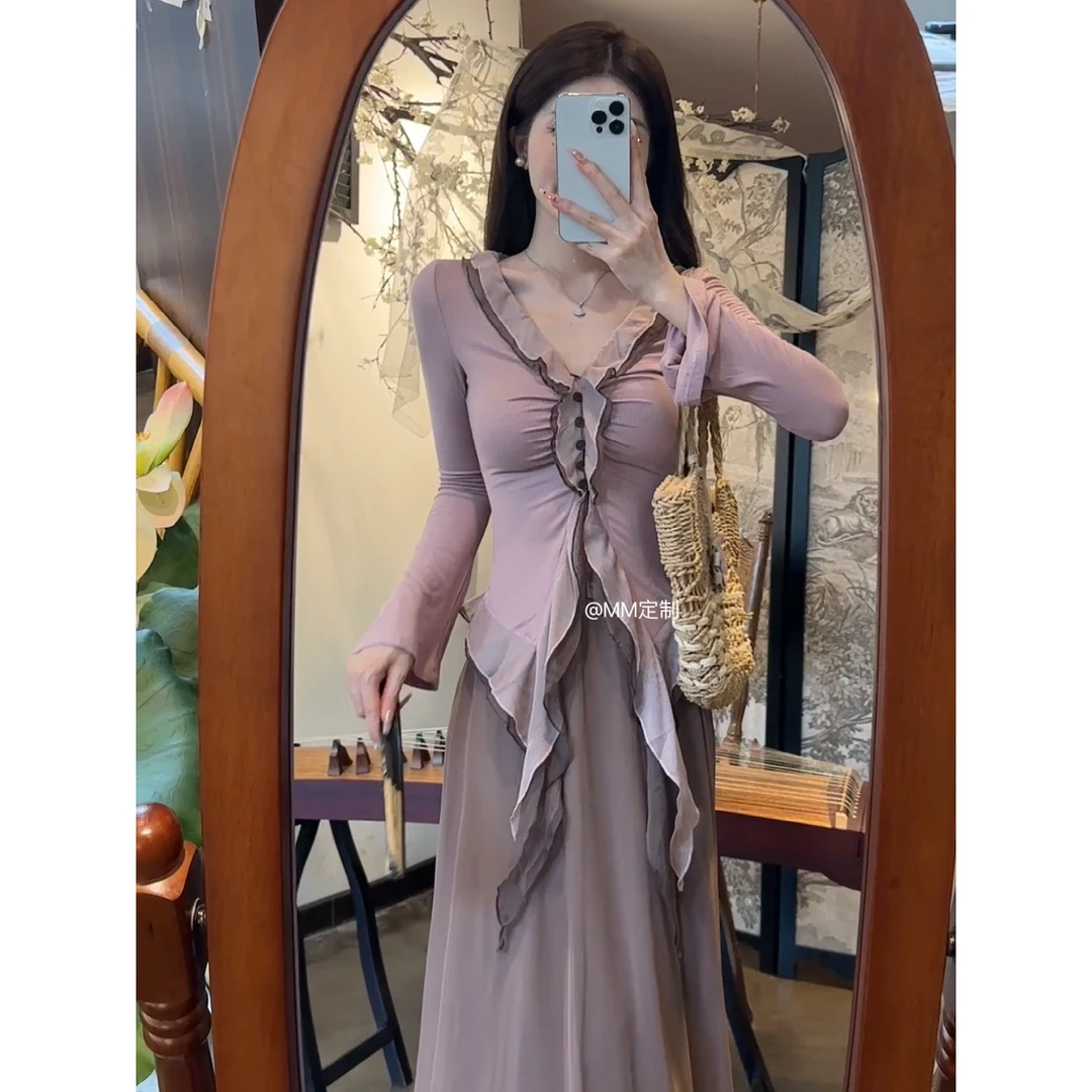 【清冷禅意感~】2024新款早秋显瘦新中式长袖复古上衣A162