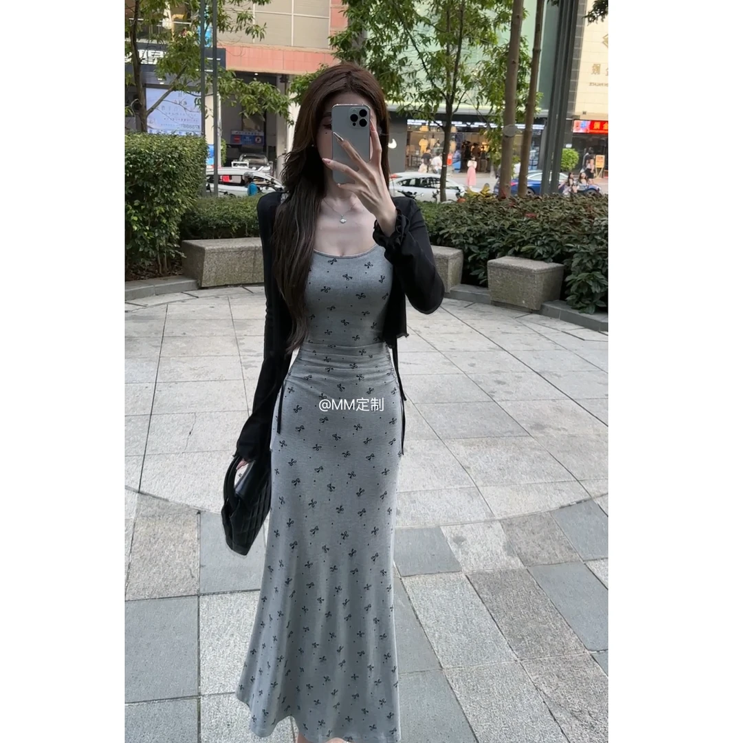 【夜色米兰】2024新款两件套夏季高腰时尚吊带长裙显瘦穿搭A125