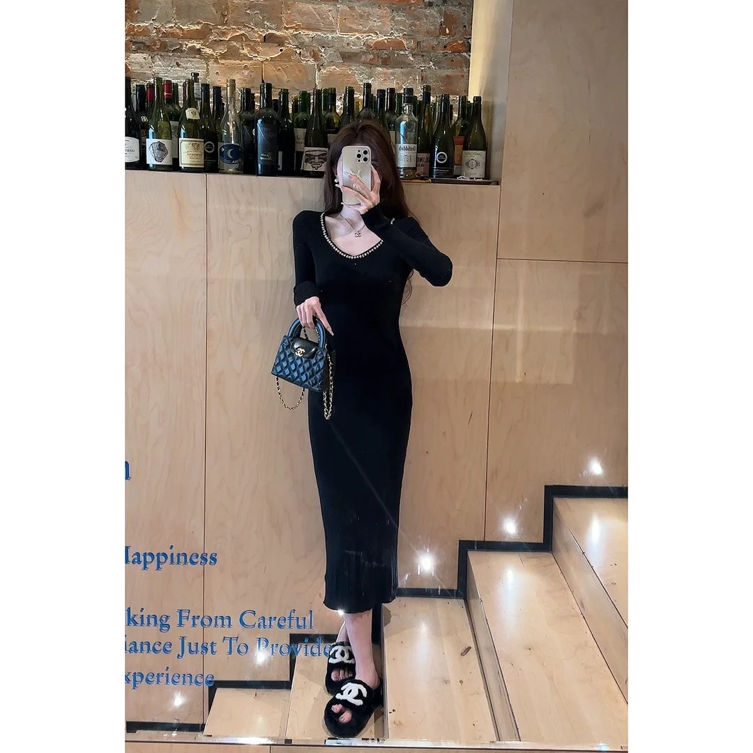 【细闪连衣裙A78】2023冬季新款高级感显瘦 气质显贵针织长款连衣裙