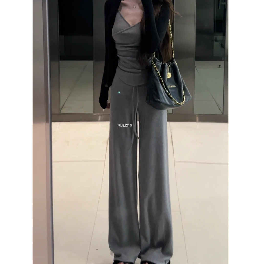 【不费力曲线感】2024秋冬新款气质显瘦吊带阔腿裤A194