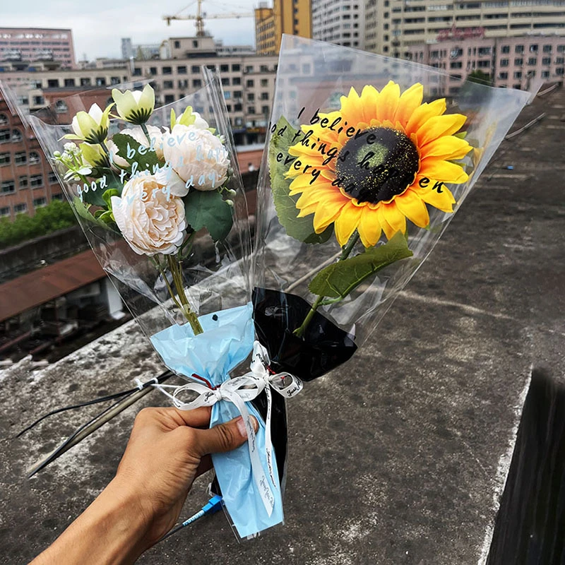 教师节单支鲜花包装袋玫瑰花多支套袋透明花束摆摊花艺包花材料