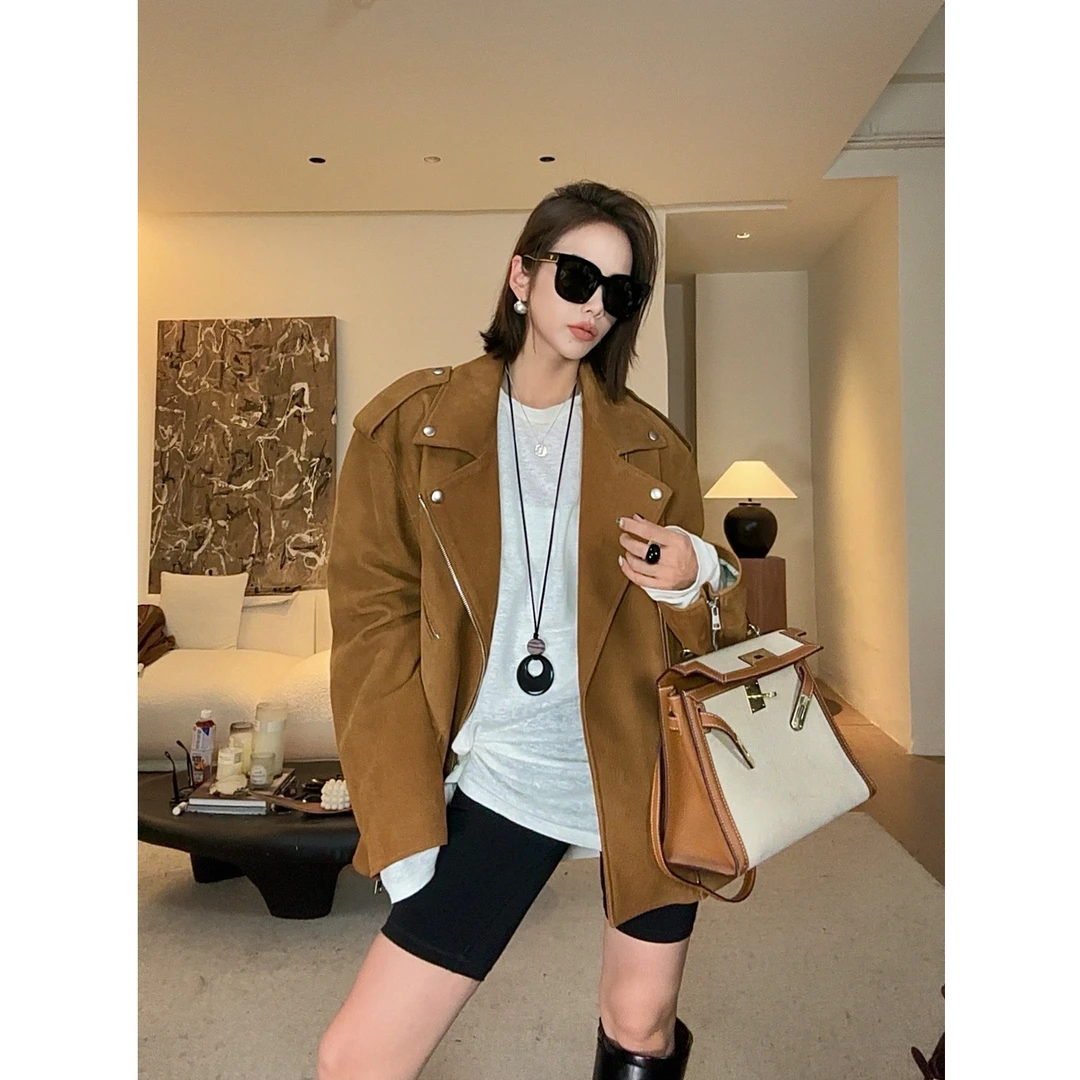 李嗨嗨 LEHEIHEI 正绒山羊皮真皮皮衣机车短外套女阔版 246617