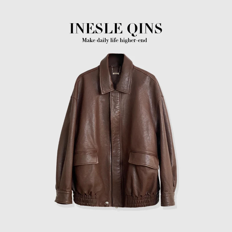 【李嗨嗨 LEHEIHEI】全植鞣绵羊真皮衣美式复古机车飞行服外套 9381