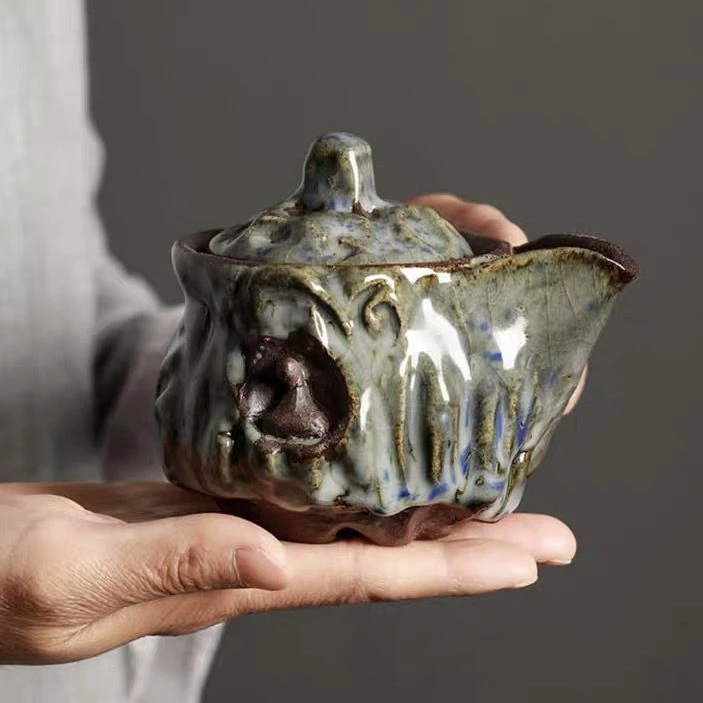 柴烧志野复古宝瓶壶家用防烫单个手抓壶开片泡茶壶粗陶功夫茶具