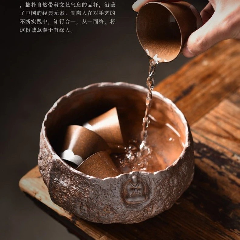 粗陶茶洗陶瓷大号茶洗创意手工抽像悟道文化茶具建水杯洗配件