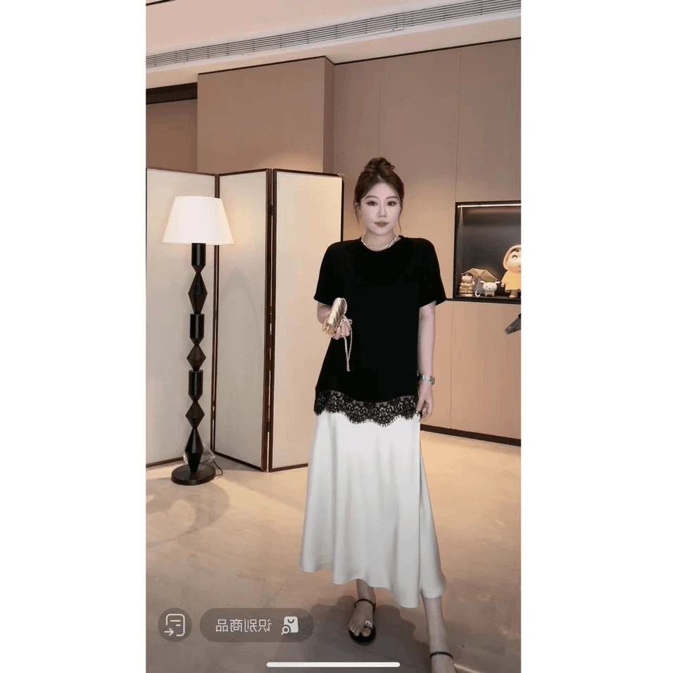 大码女装 假两件撞色高级感连衣裙D14403QL