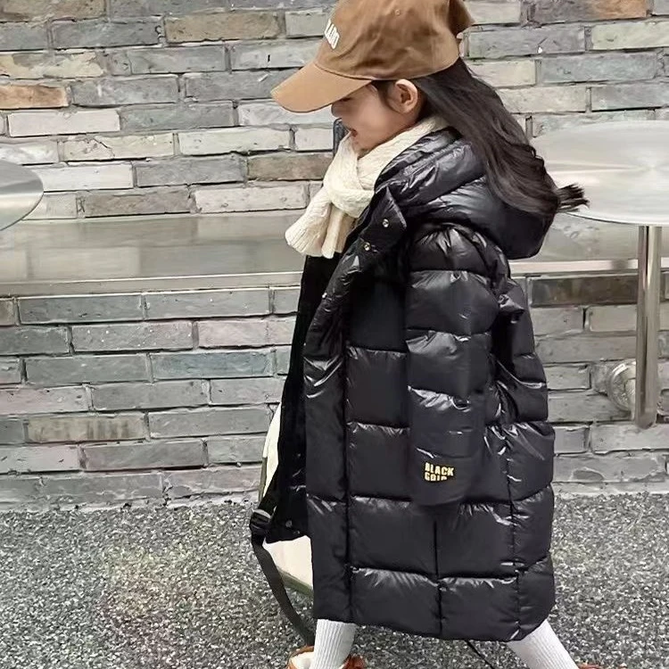 冬季黑金儿童羽绒服长款加厚男女童连帽女大童中大童加厚洋气百搭
