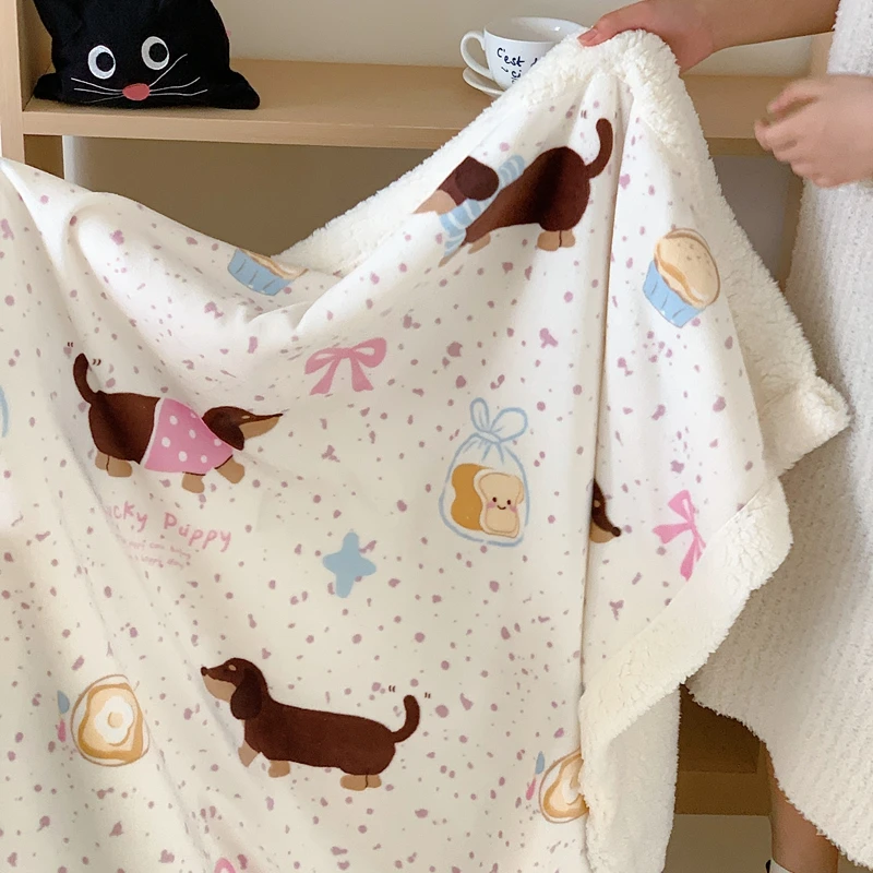 泼墨猫咪酱卡通牛奶绒羊羔绒毛毯毯子床上加厚保暖午睡披肩毯盖毯