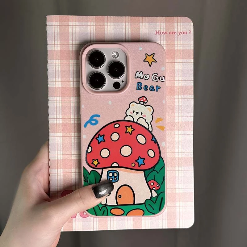 蘑菇屋手机壳16pro可爱iPhone12/13mini软14/15荔枝纹11/xr潮网红