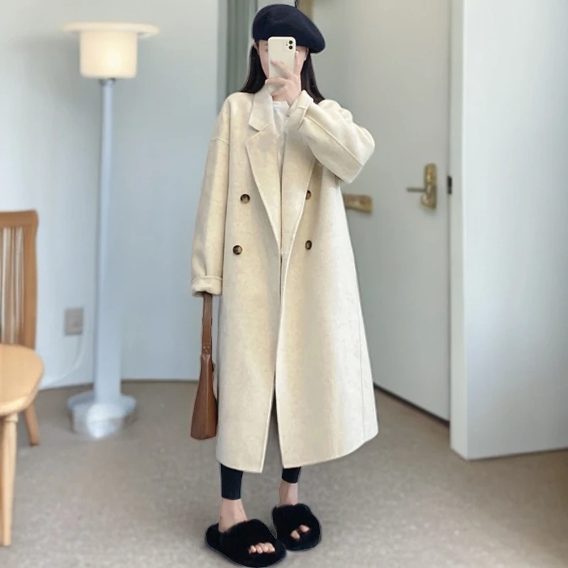 【641--650】女士羊毛气质时尚百搭宽松春秋韩版大衣羊绒双面呢大衣