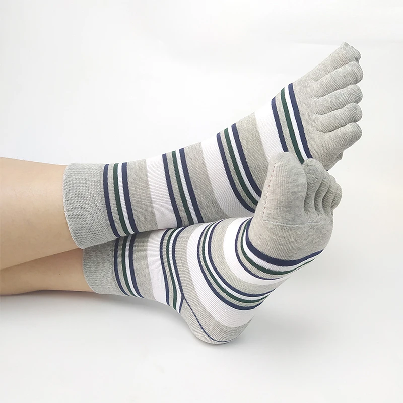 男士防臭中筒五指棉袜子男休闲运动春秋分趾袜脚趾袜四季条纹五趾