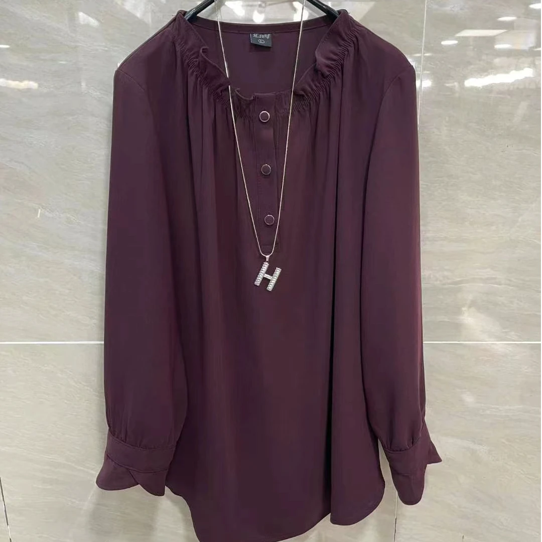 韩国2024新品木耳领雪纺衫长袖时尚休闲百搭气质