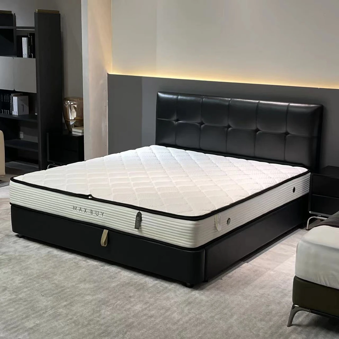 MAX BUY/卖思买意式极简巴塞罗那华夫格头层牛皮床抽屉高箱储物床