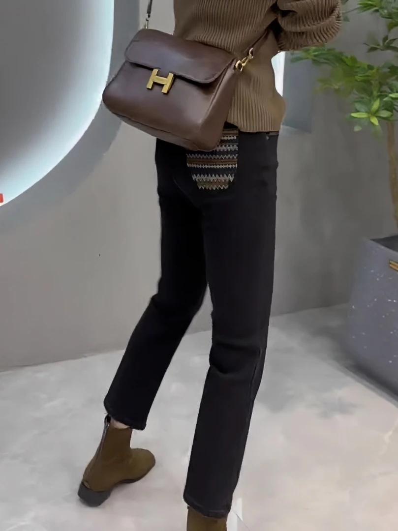 梨形身材微胖大码九分直筒烟管牛仔裤子2025年秋冬加绒