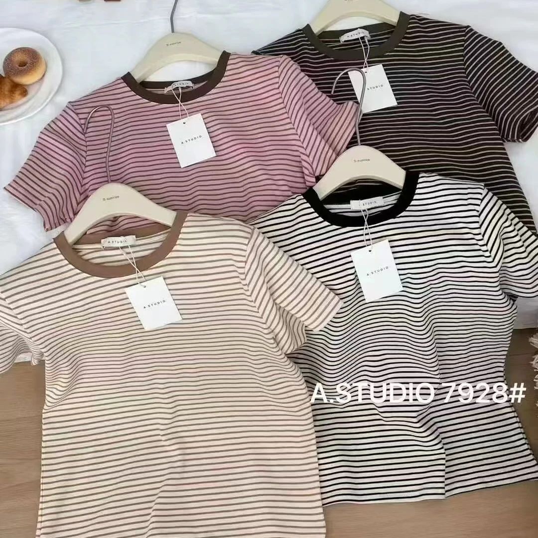 门店359！高品质T恤 时尚休闲百搭夏季条纹圆领短袖