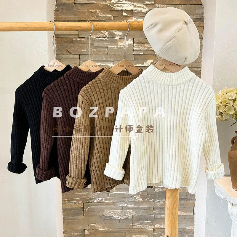 男宝2025季新款百搭儿童洋气简约气质款中领加厚粗坑条毛衣