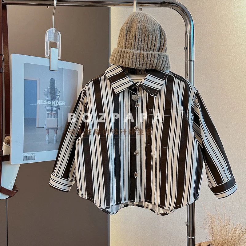 现货【气质条纹衬衫】韩版气质竖条纹衬衫春秋新款儿童外穿帅气上衣