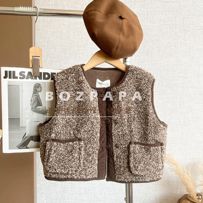 【丹麦肉桂卷】韩版2024新款男宝百搭潮酷冬款儿童洋气加绒马甲