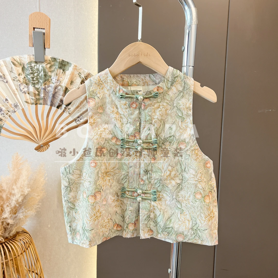 现货【茶话会】中国风儿童汉服女男童国风25春款新中式盘扣拼接马甲