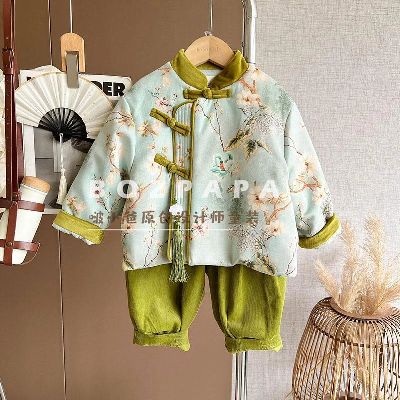 现货【桃李迎春】男宝新款春秋中国风儿童百搭国潮网红新中式套装