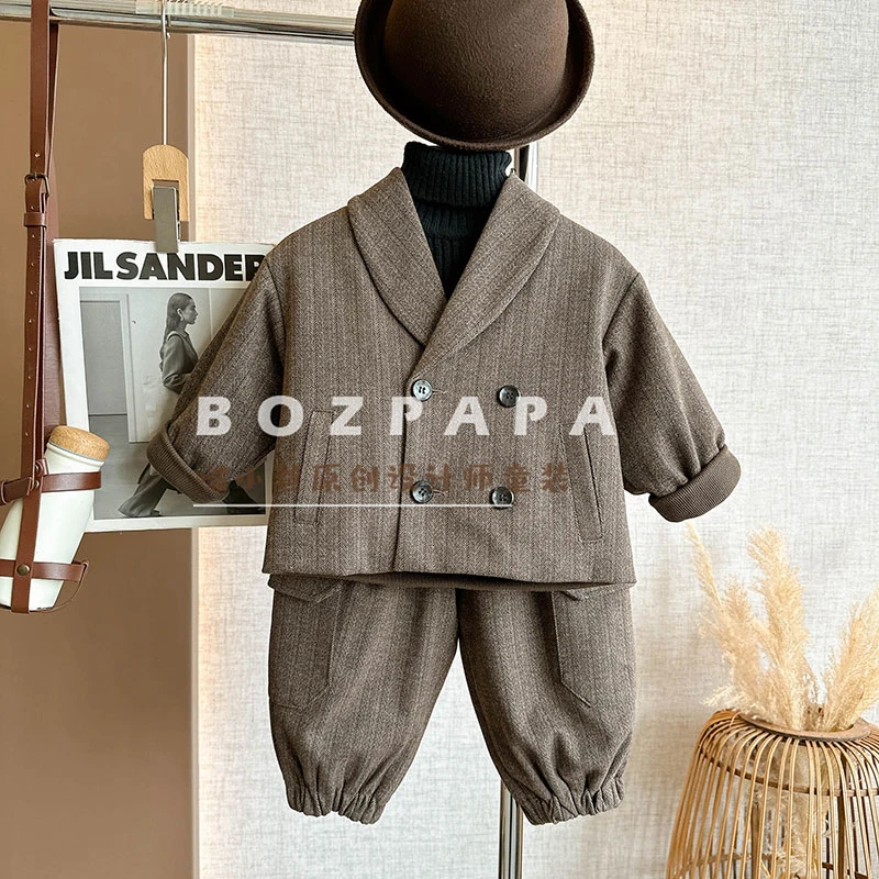 现货【柏林绅士】西服加棉外套冬季时尚休闲2024韩版英伦风两件套