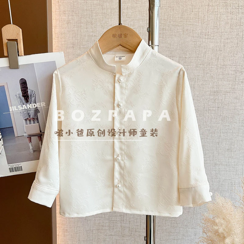 现货【花朝月夕】2024秋季新款儿童中国风白色宽松衬衣宝宝长袖上衣