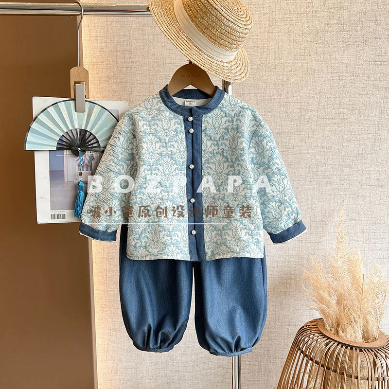 现货【青瓷玉骨】2024新款秋款男宝中国风潮酷儿童国潮新中式套装