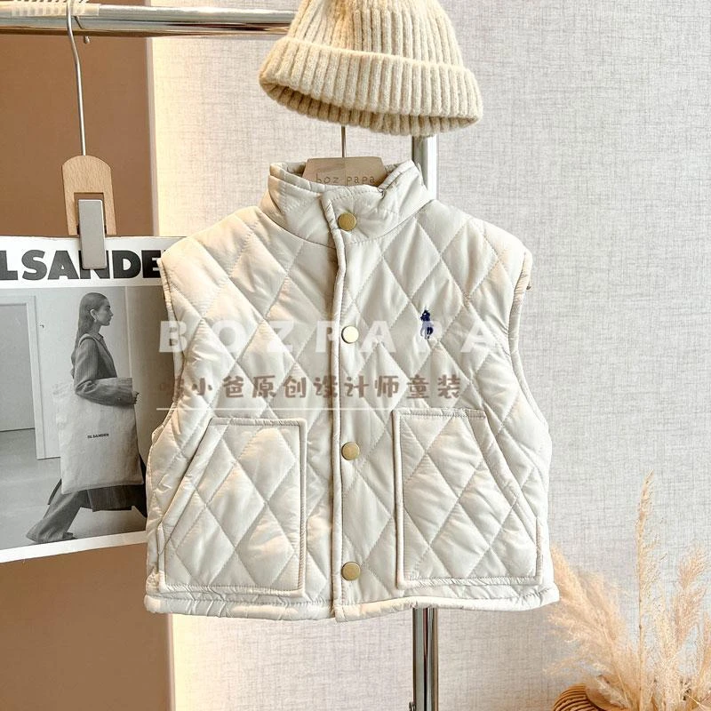 【椰蓉舒芙蕾】加绒格棉马甲2024冬新款宝宝保暖加绒加厚洋气坎肩