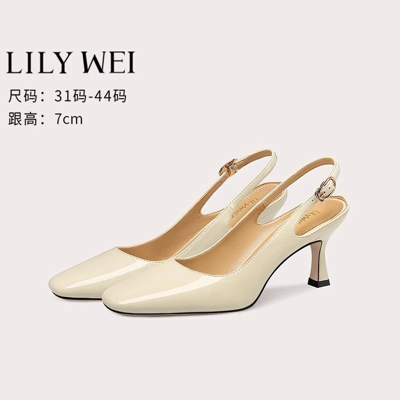 Lily Wei后空凉鞋女款2025新款外穿高级感奶油白高跟鞋小码313233