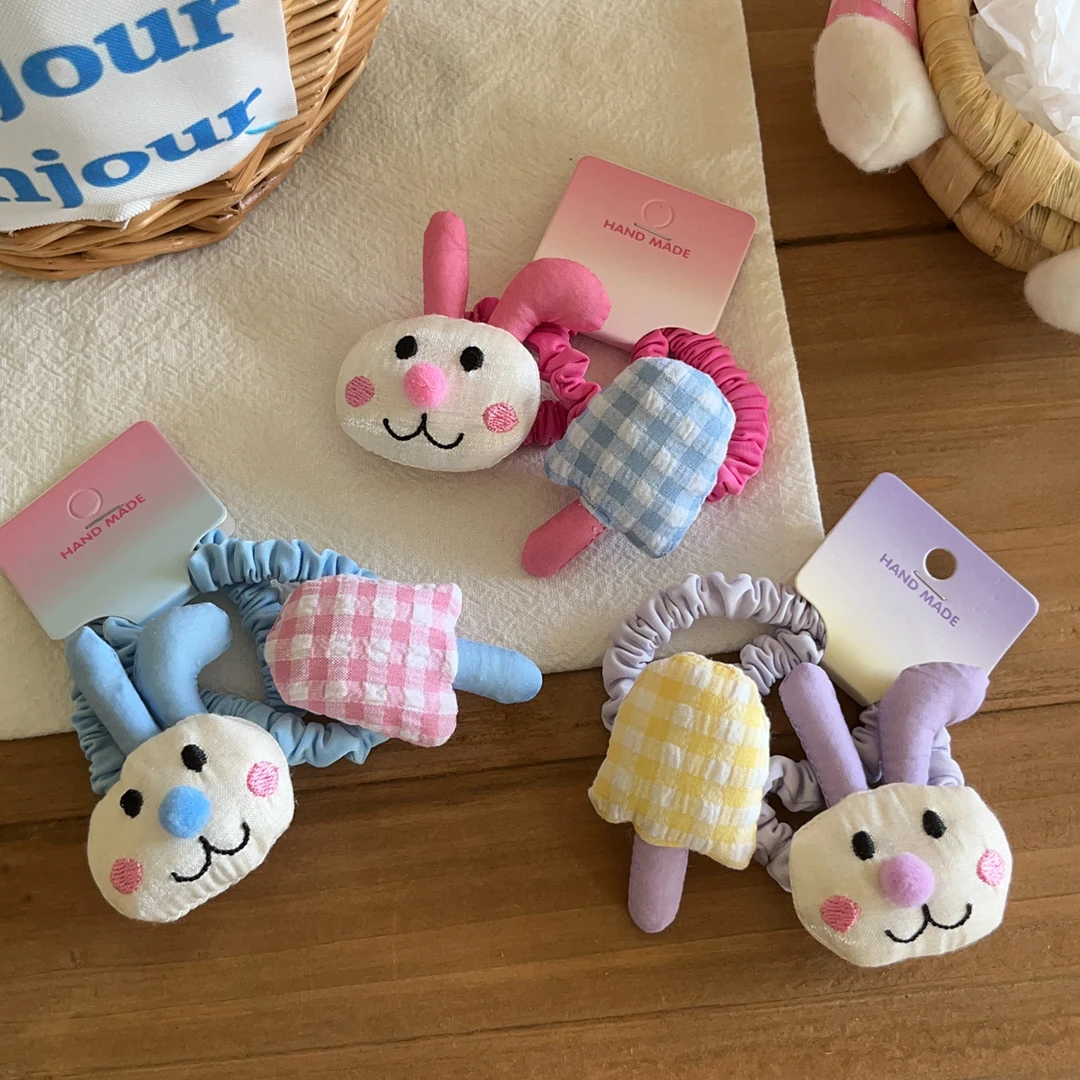 韩系可爱布艺兔子蘑菇扎发橡皮筋趣味甜美发圈高弹力扎丸子头发绳