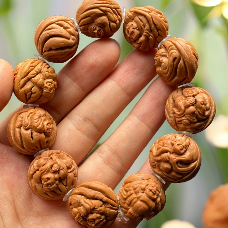 霸王龙纹桃核核雕2.1纯手工十八罗汉手串文玩手工艺霸王龙核桃