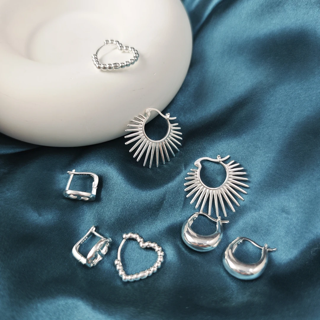 925银耳饰 925银耳饰 几何层次时尚复古太阳花耳环女新品耳饰